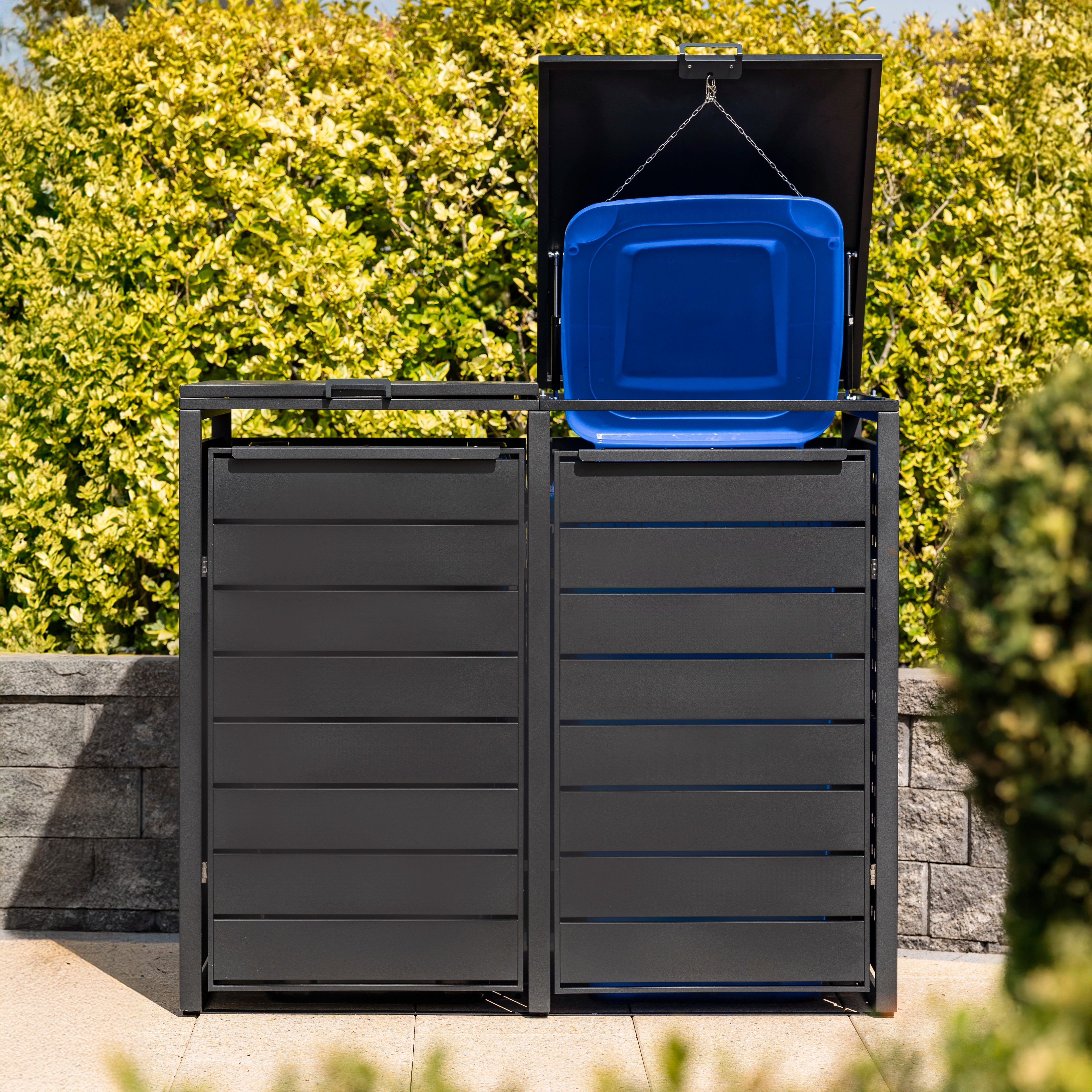 Galvanised Steel Double Wheelie Bin Store – Outdoor Metal Storage for 2 × 240L Bins – Recycling Shelf Available