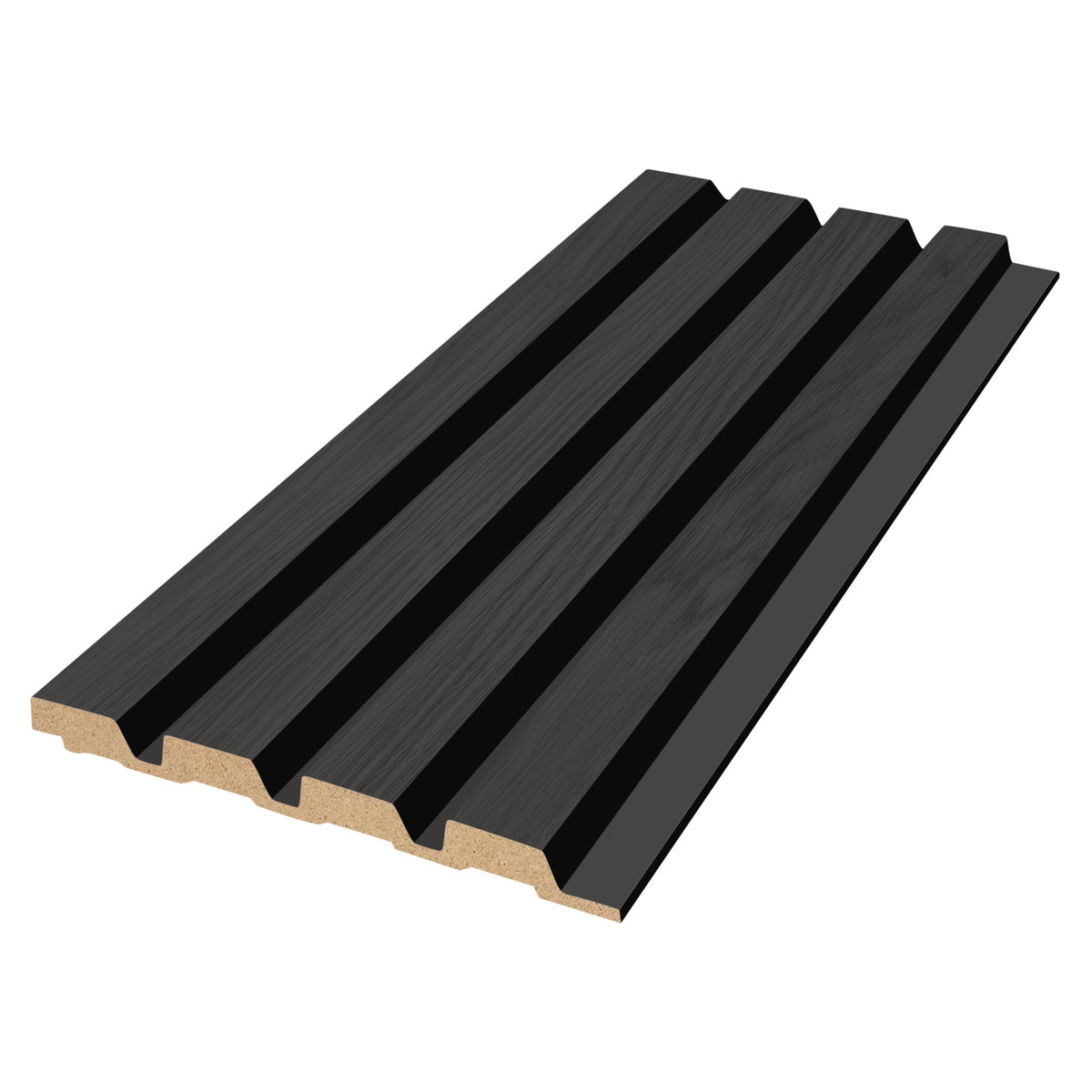 Black Dry-Slat panel showing the slat profile and tongue and groove edge