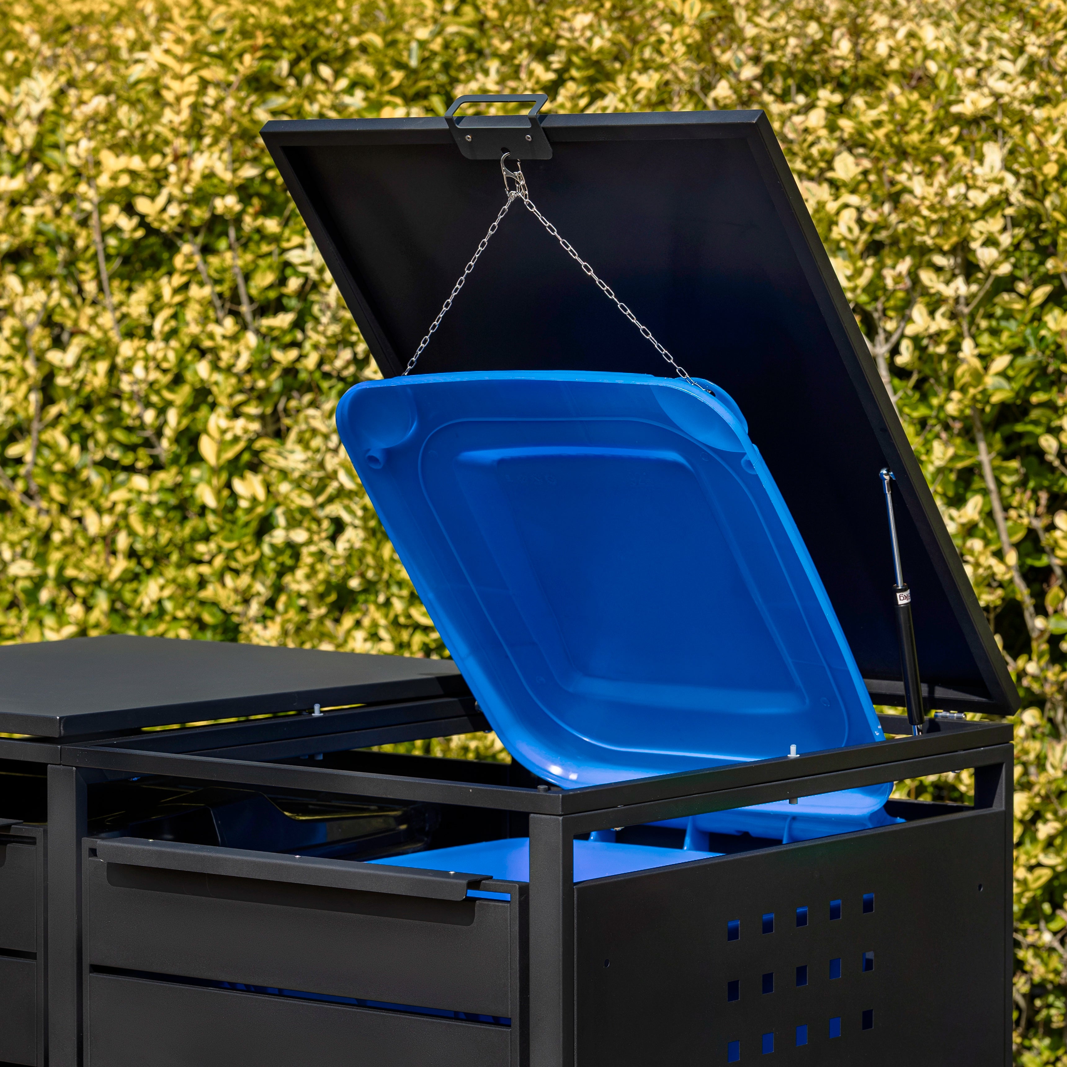 Galvanised Steel Double Wheelie Bin Store – Outdoor Metal Storage for 2 × 240L Bins – Recycling Shelf Available