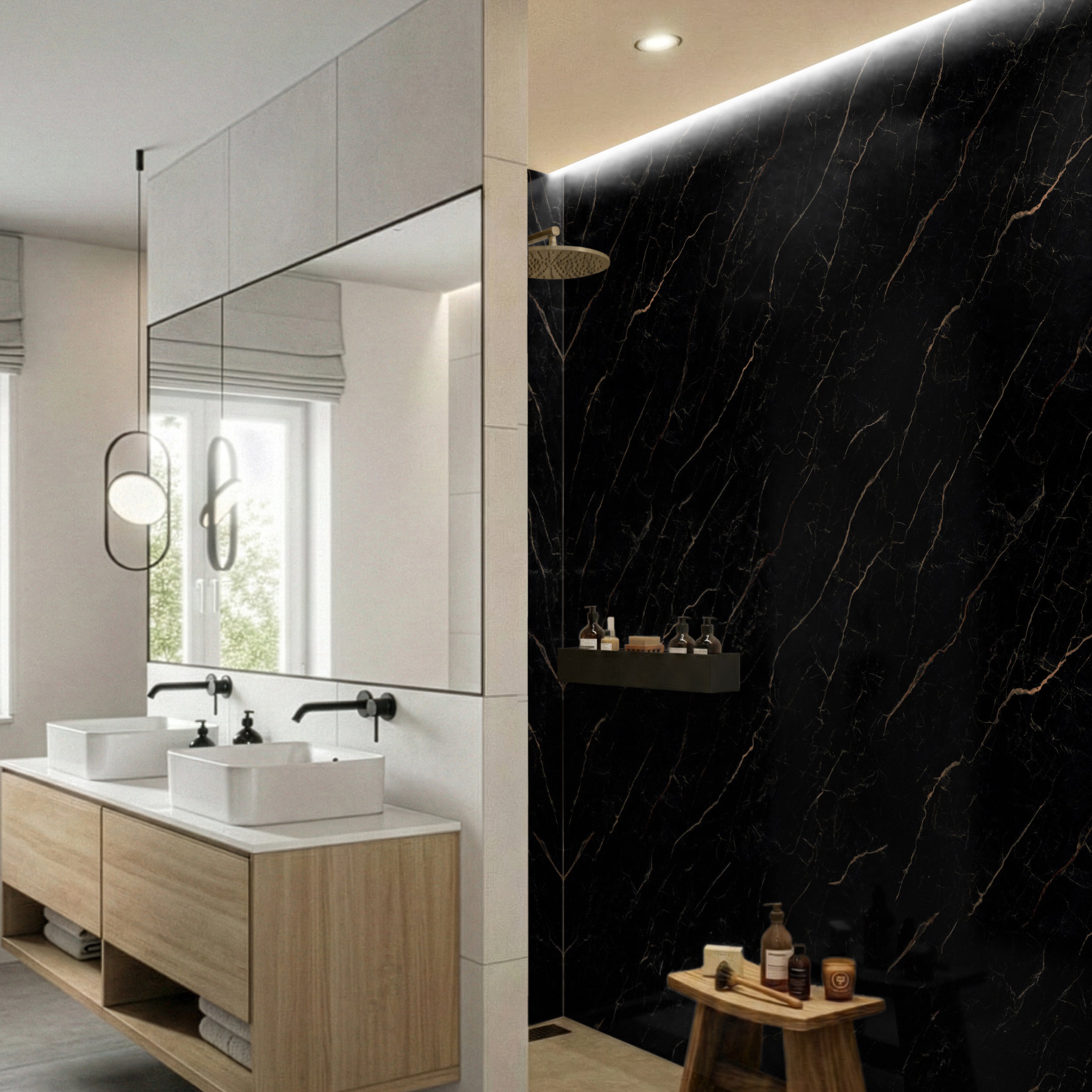 Rapid Stone™ Marble Effect Bathroom Wall Panel – Black Gold Waterproof Shower Panel