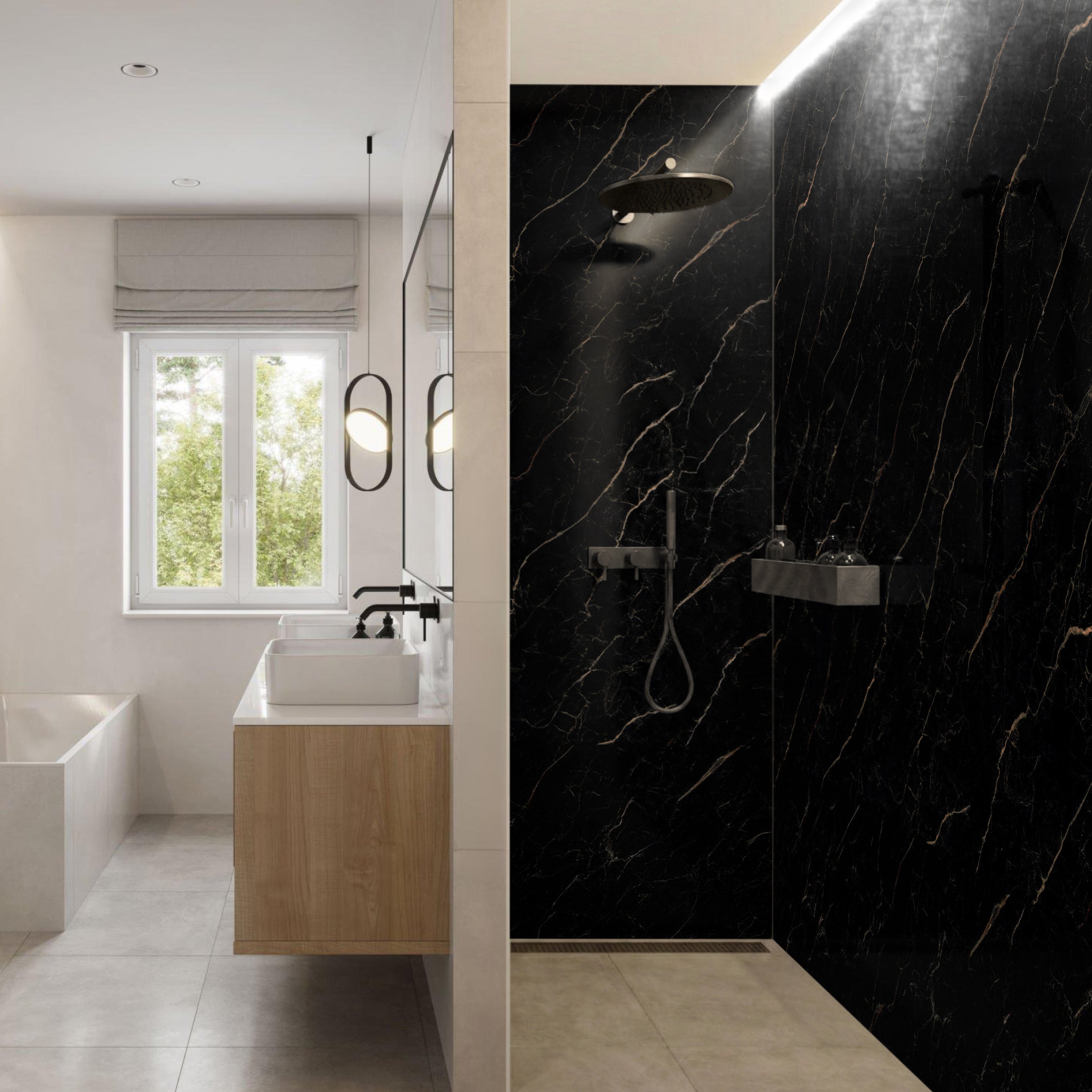 Rapid Stone™ Marble Effect Bathroom Wall Panel – Black Gold Waterproof Shower Panel