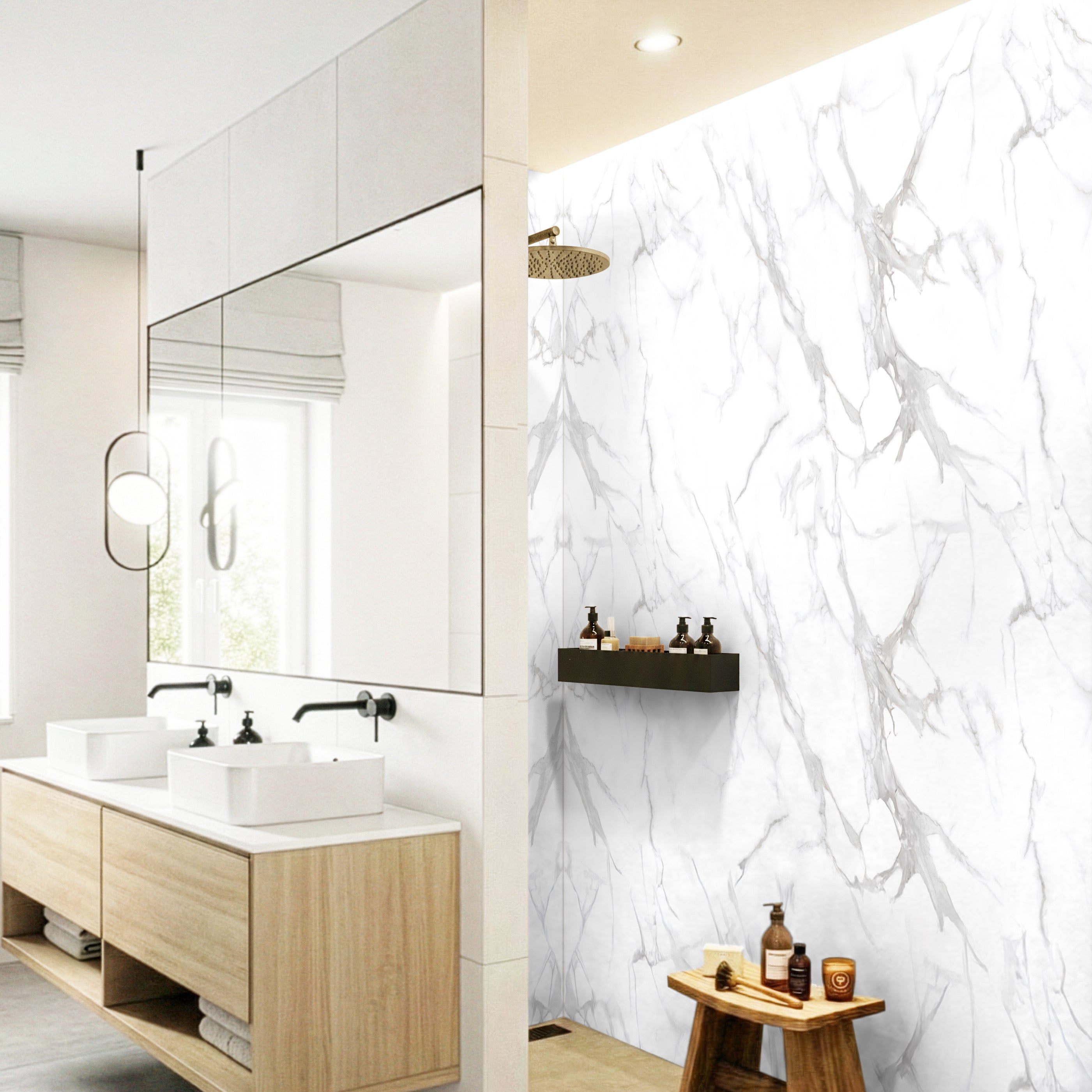 Rapid Stone™ Marble Effect Bathroom Wall Panel – Carrera Waterproof Shower Panel