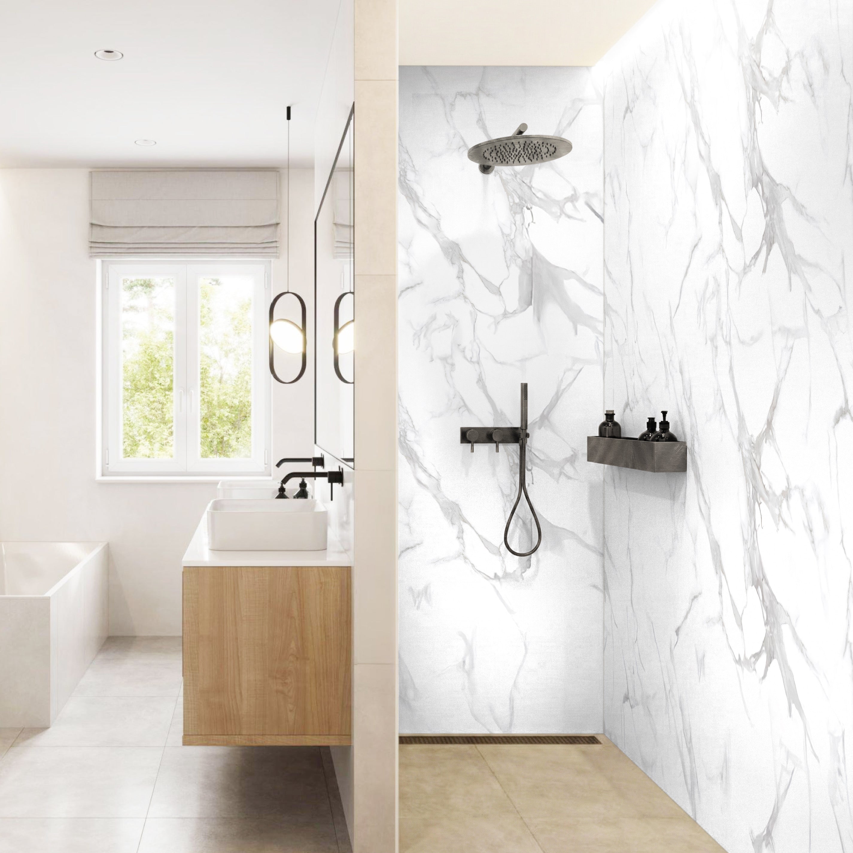 Rapid Stone™ Marble Effect Bathroom Wall Panel – Carrera Waterproof Shower Panel