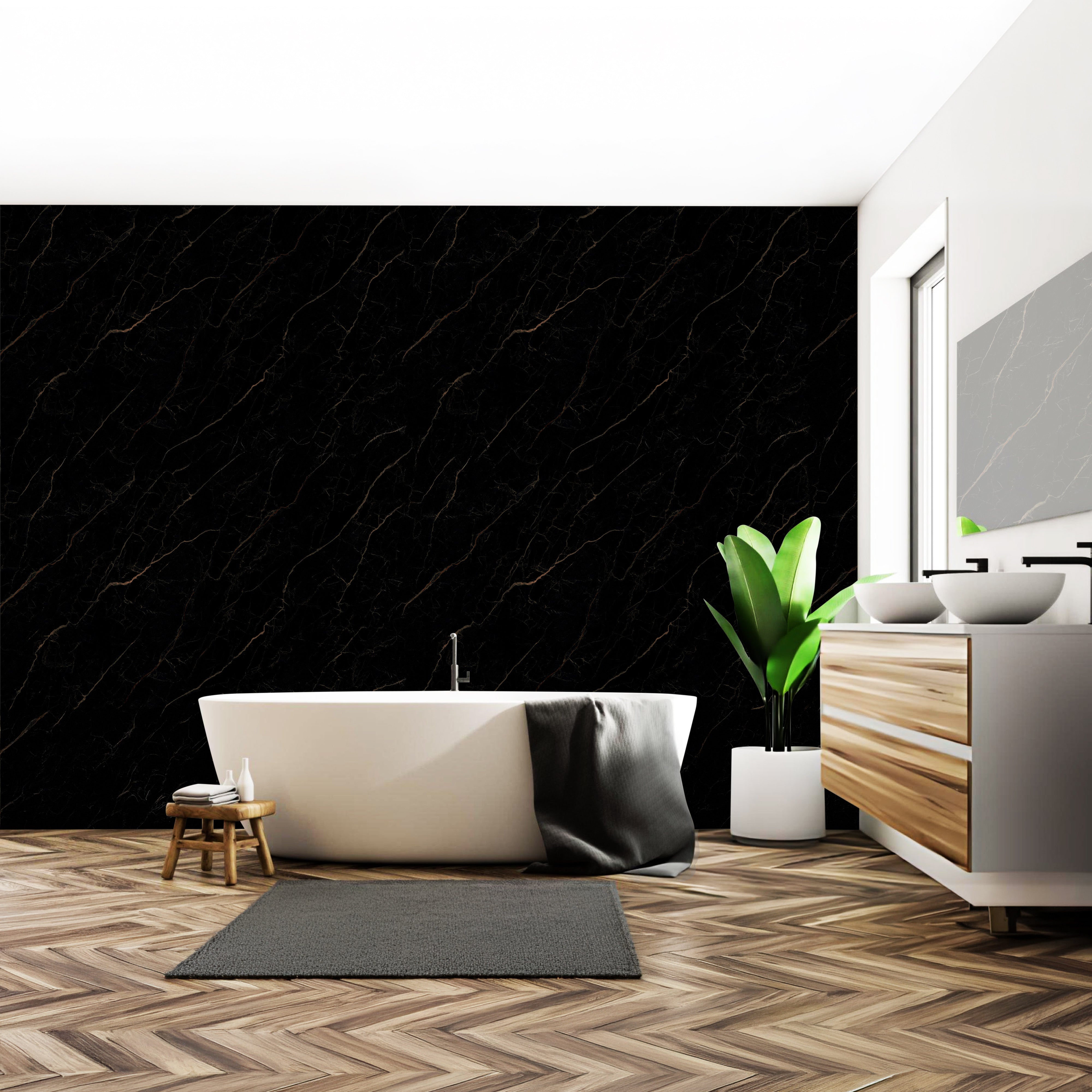 Rapid Stone™ Marble Effect Bathroom Wall Panel – Black Gold Waterproof Shower Panel