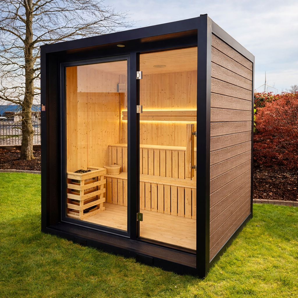 SaunaCube Outdoor Garden Sauna Cabin – Steel & Composite Cube Design with 6kW Electric Heater