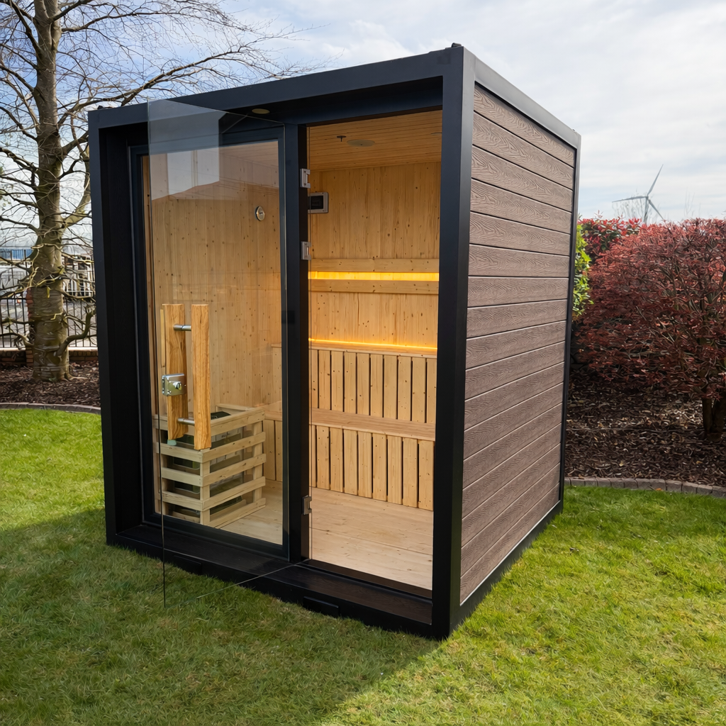 SaunaCube Outdoor Garden Sauna Cabin – Steel & Composite Cube Design with 6kW Electric Heater