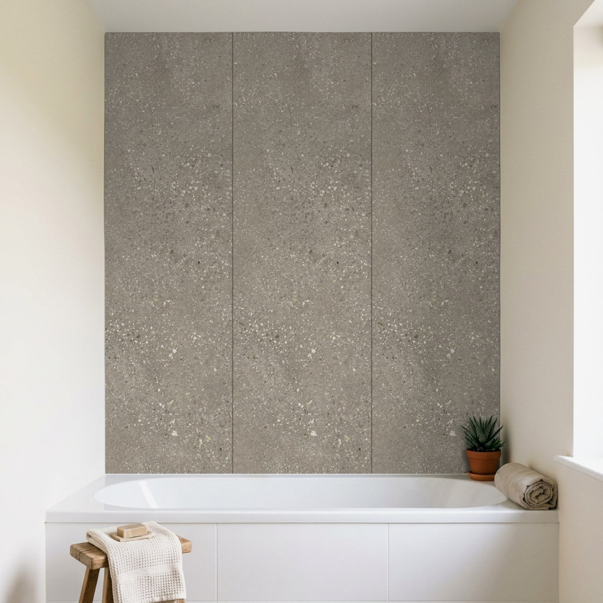 Rapid Stone Concrete effect wall panels above a bath