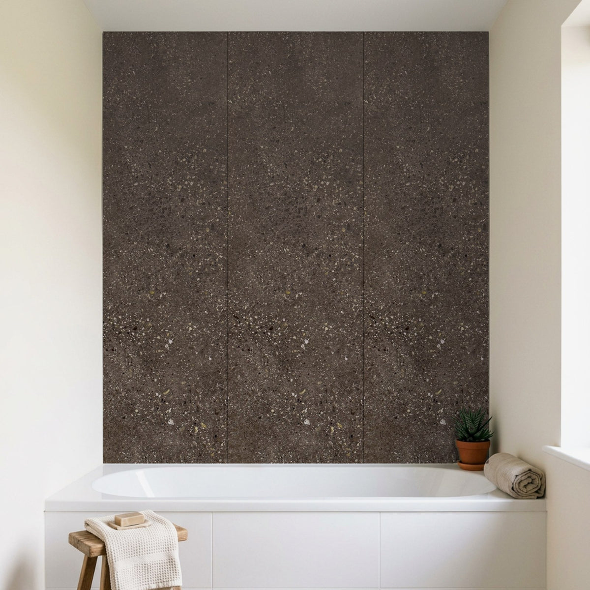 Rapid Stone Pewter bathroom wall panels above a bath