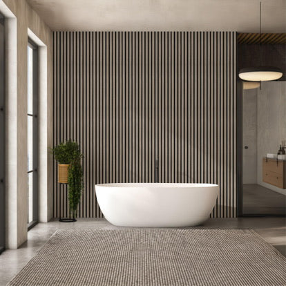 Dry-Slat™ Waterproof Walnut & Black Slat Wall Panels – Bathroom & Kitchen Wall Cladding