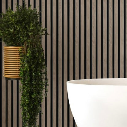 Dry-Slat™ Waterproof Walnut & Black Slat Wall Panels – Bathroom & Kitchen Wall Cladding